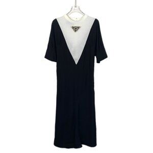 Prada Milano Nero & Bianco Short-Sleeve Sable Jersey Dress W/ Triangle Detail Si